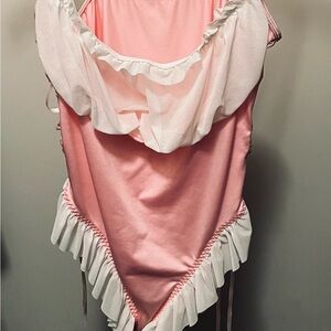 Pink and White ruffled teddy with snaps. Never worn!